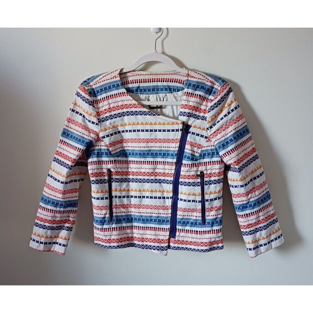 Trina Turk Beatrix Moto Blazer‎ Womens Multicolor Zip Front Size 4